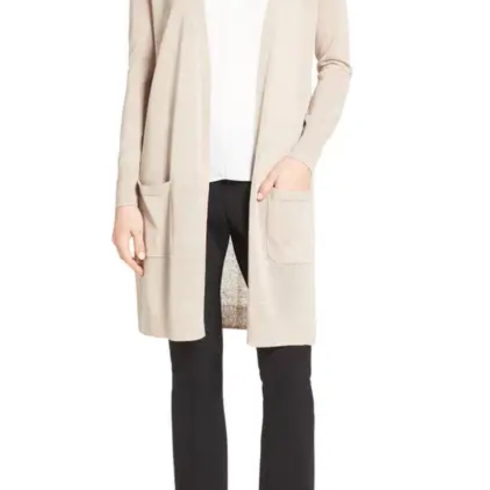 Halogen Long Linen-Blend Cardigan (Tan Cobblestone) - S